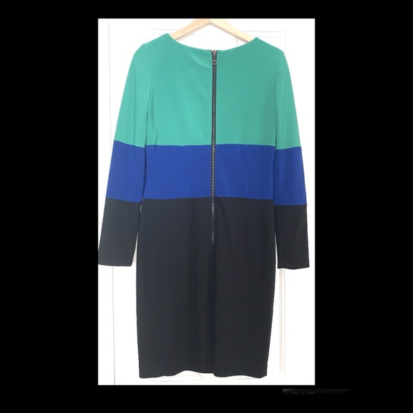 Adrianna Papell Colorblock Sheath Dress Green, Royal and Black - Picture 3 of 3